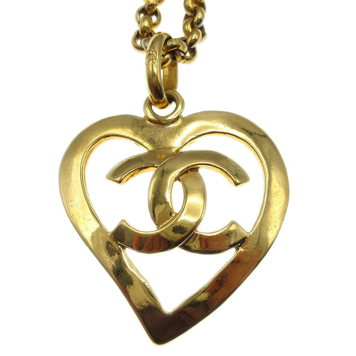 Chanel Cc Heart Pendant Metal Gold Gold_Plated Necklace Jewelry