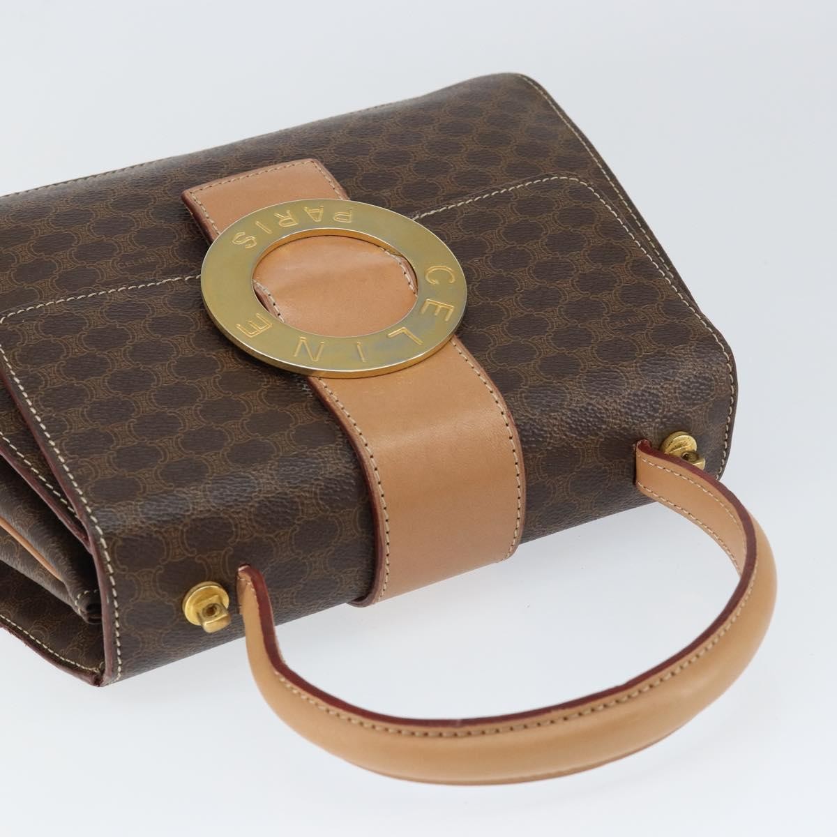 Celine Vintage Macadam Handbag Canvas Brown Pvc Handbag