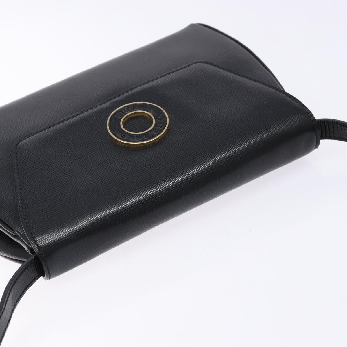 Celine Vintage Circle Logo Crossbody Bag Leather Black Leather Bag
