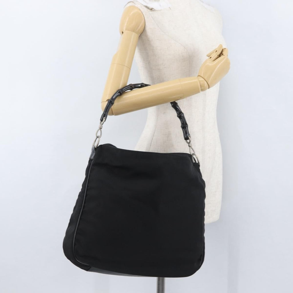 Gucci Vintage Bamboo Handle Bag Nylon Black Nylon Handbag (Pre-Owned)
