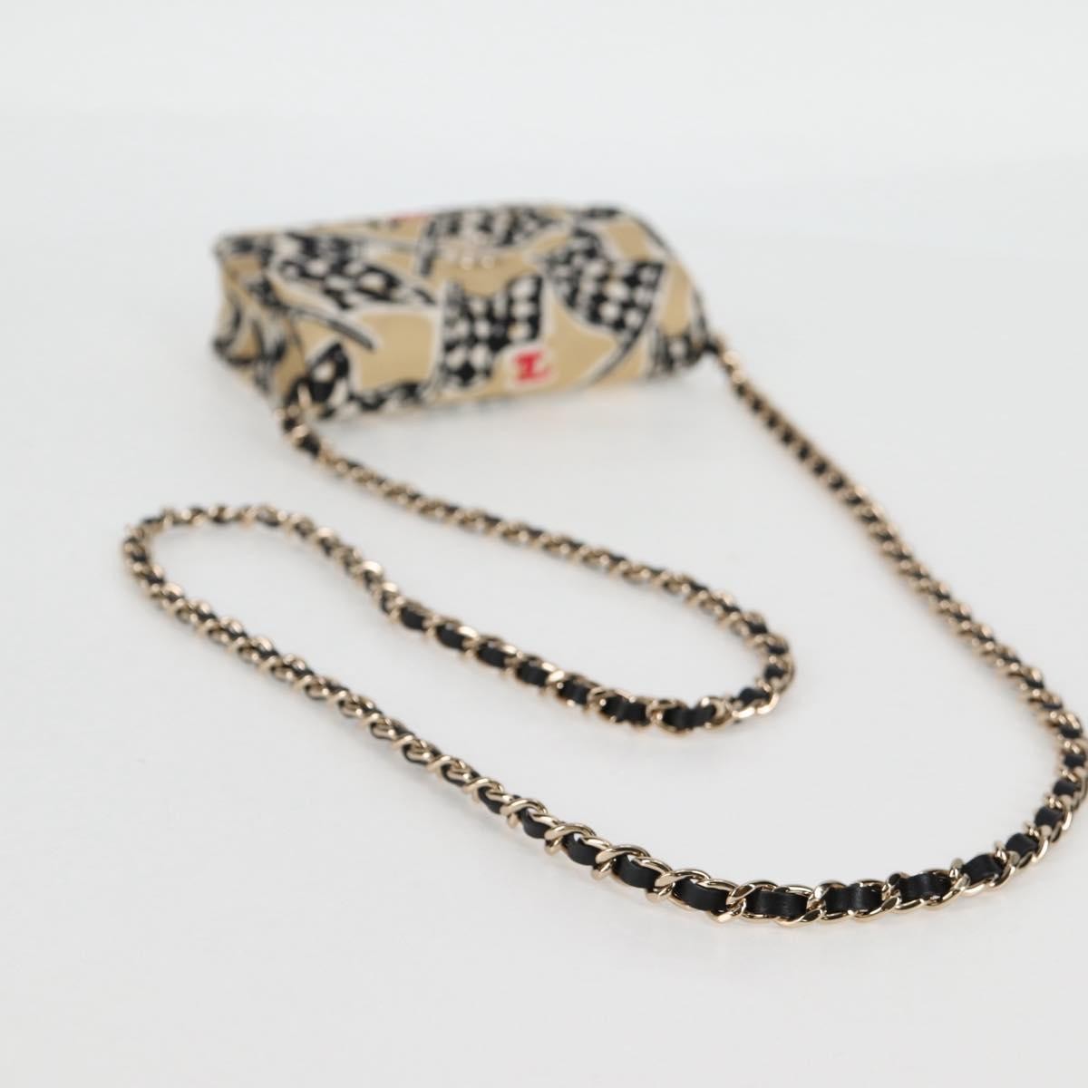Chanel Flap Card Holder On Chain Quilted Printed Canvas Beige Nylon Shoulder Bag Bag