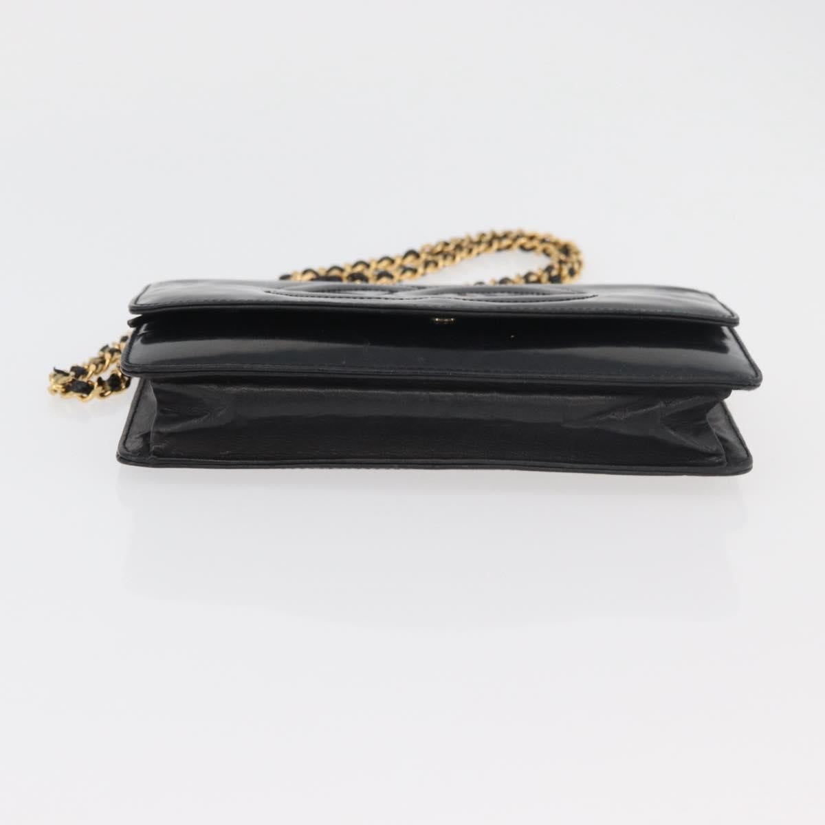 Chanel Vintage Cc Wallet On Chain Patent Black Patent_Leather Shoulder Bag Bag