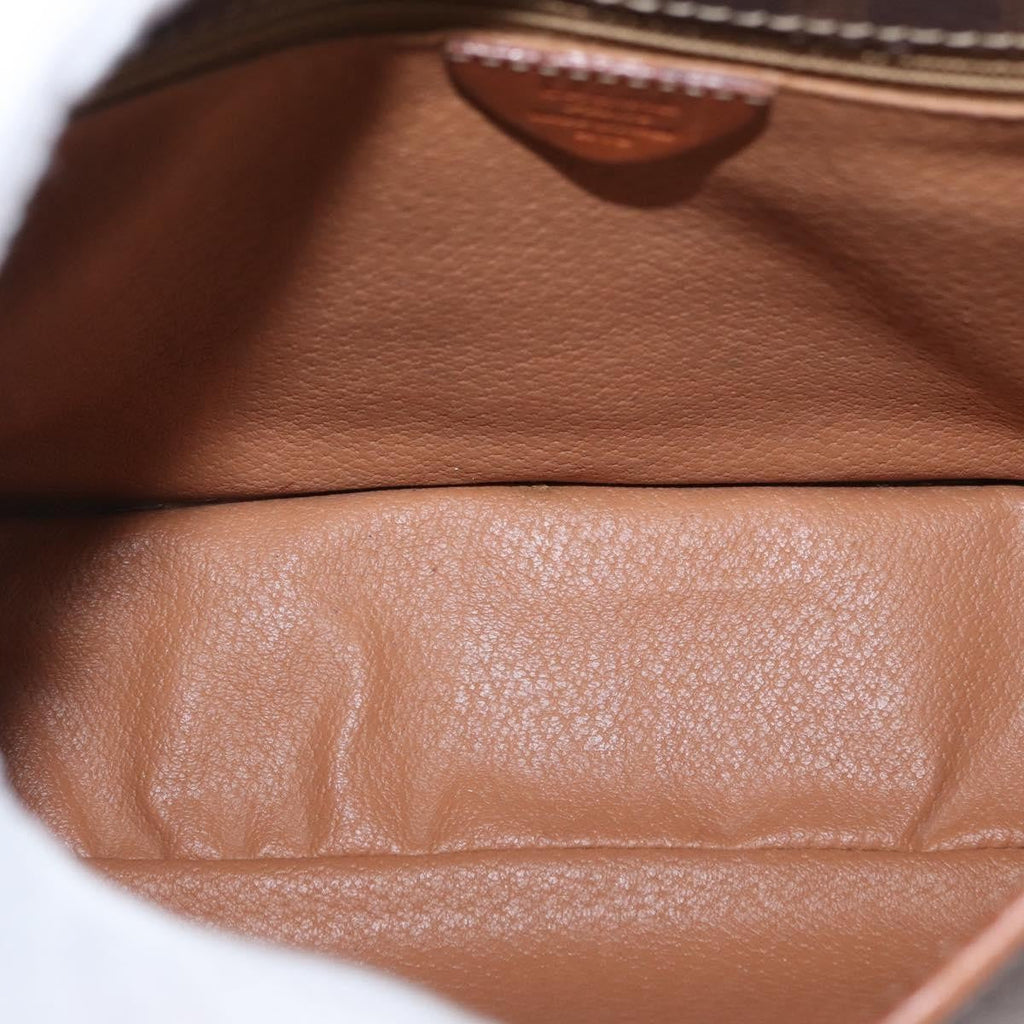 Celine Vintage Macadam Circle Logo Shoulder Bag Canvas And Leather Brown Canvas Shoulder Bag Bag