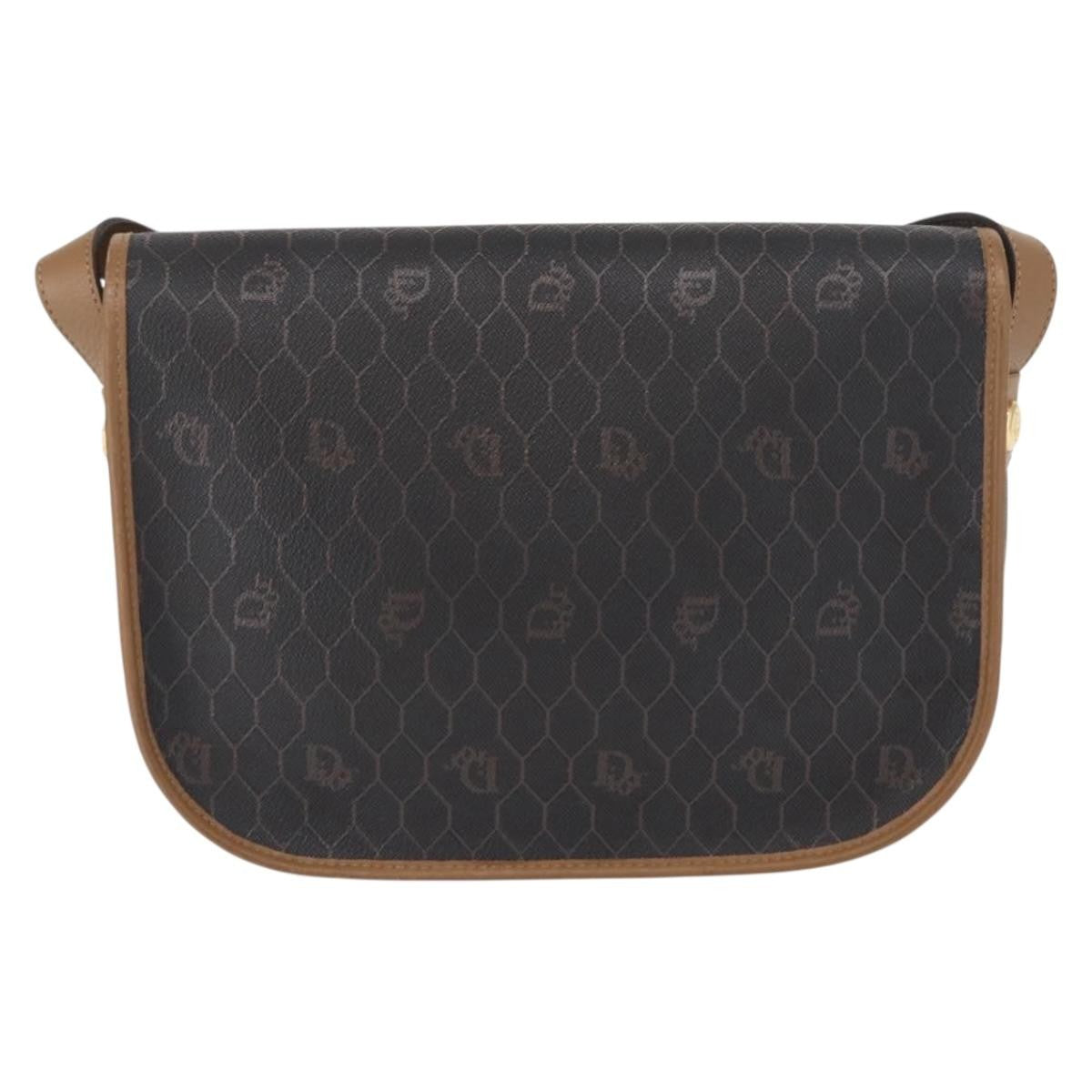 Christian Dior Vintage Honeycomb Flap Crossbody Bag Canvas And Leather Black Canvas Shoulder Bag Bag (Pre-Owned)