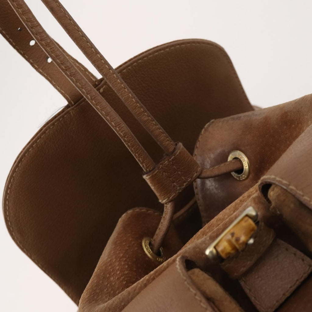 Gucci Vintage Bamboo Backpack Suede And Leather Brown Suede Backpack Bag (Pre-Owned)