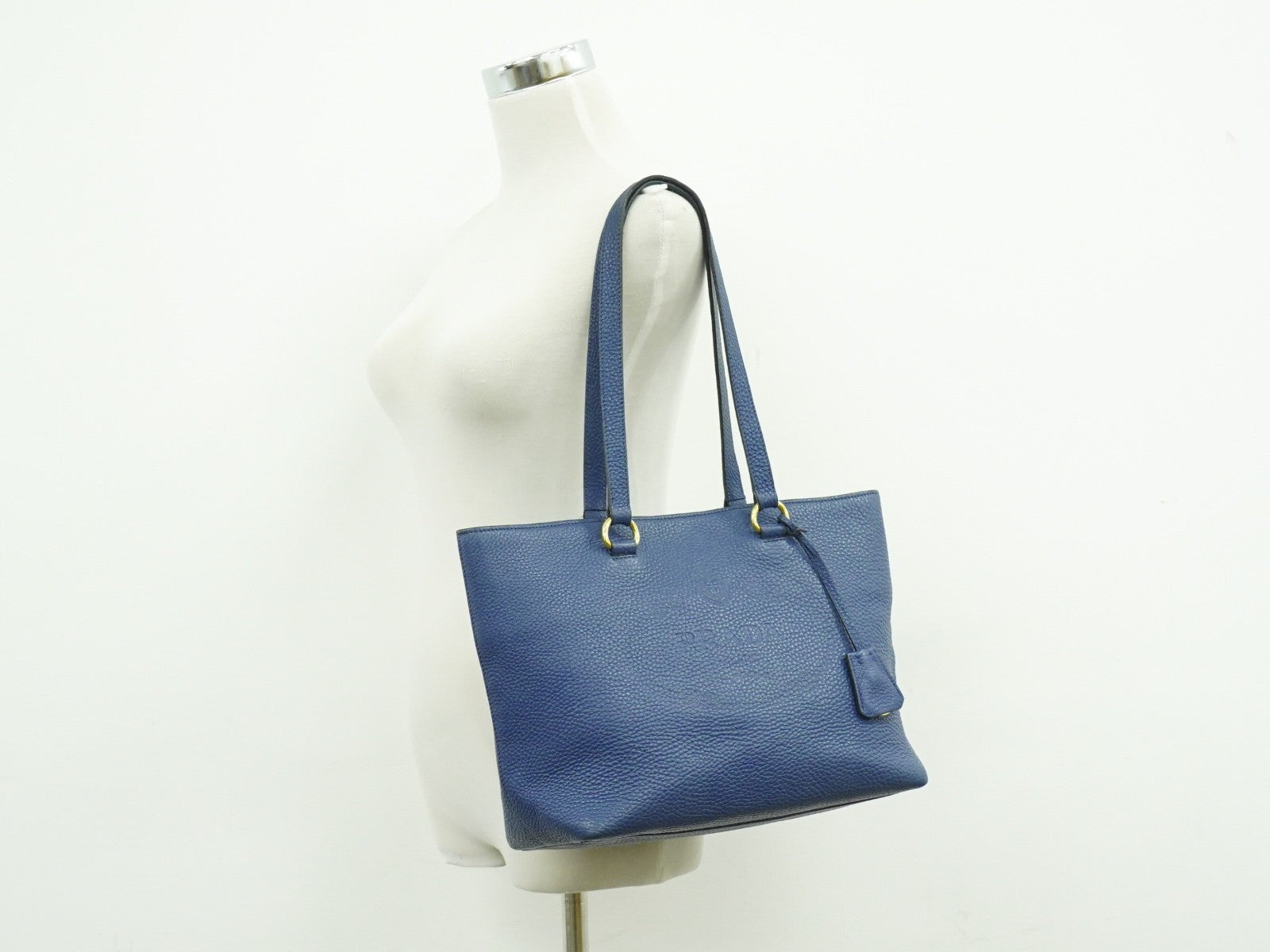 Prada Embossed Logo Open Tote Leather Blue Leather Tote Bag Bag