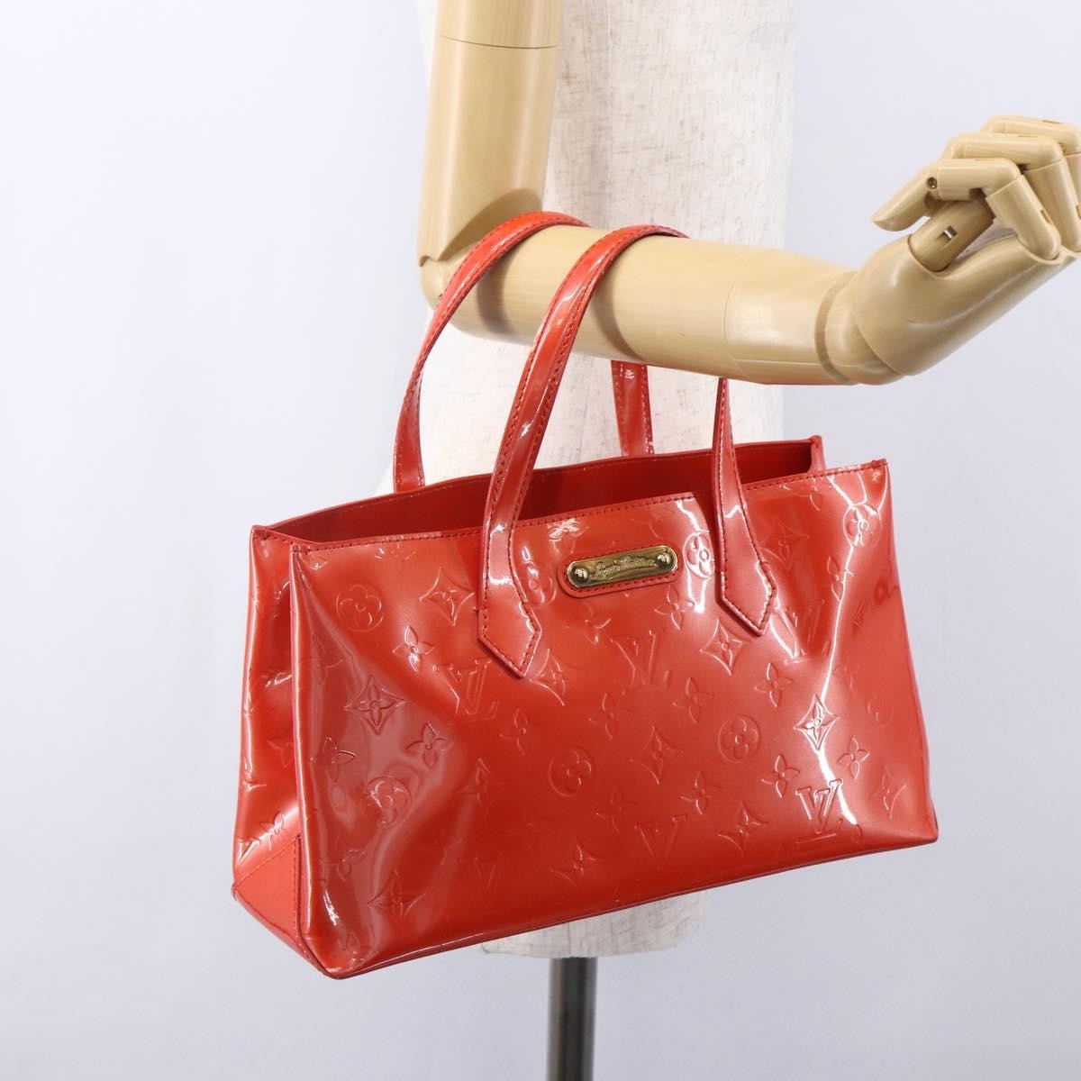 Louis Vuitton Wilshire Handbag Monogram Vernis Orange Patent_Leather Tote Bag