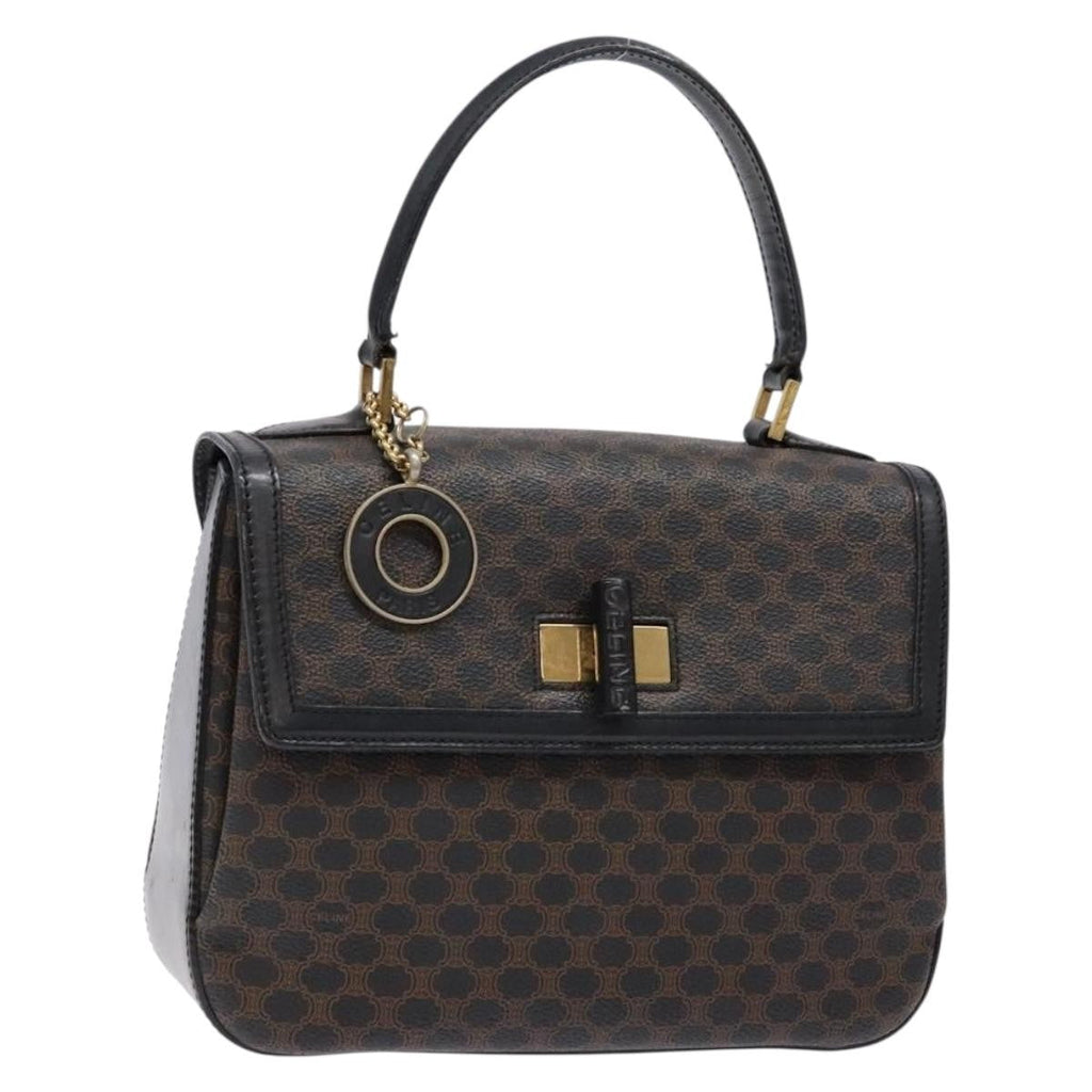 Celine Vintage Convertible Top Handle Bag Macadam Coated Canvas Black Canvas Handbag