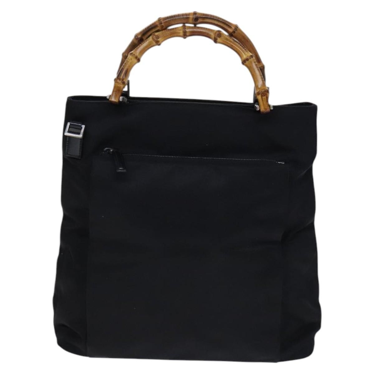 Gucci Vintage Bamboo Handle Bag Nylon Black Nylon Tote Bag Bag (Pre-Owned)