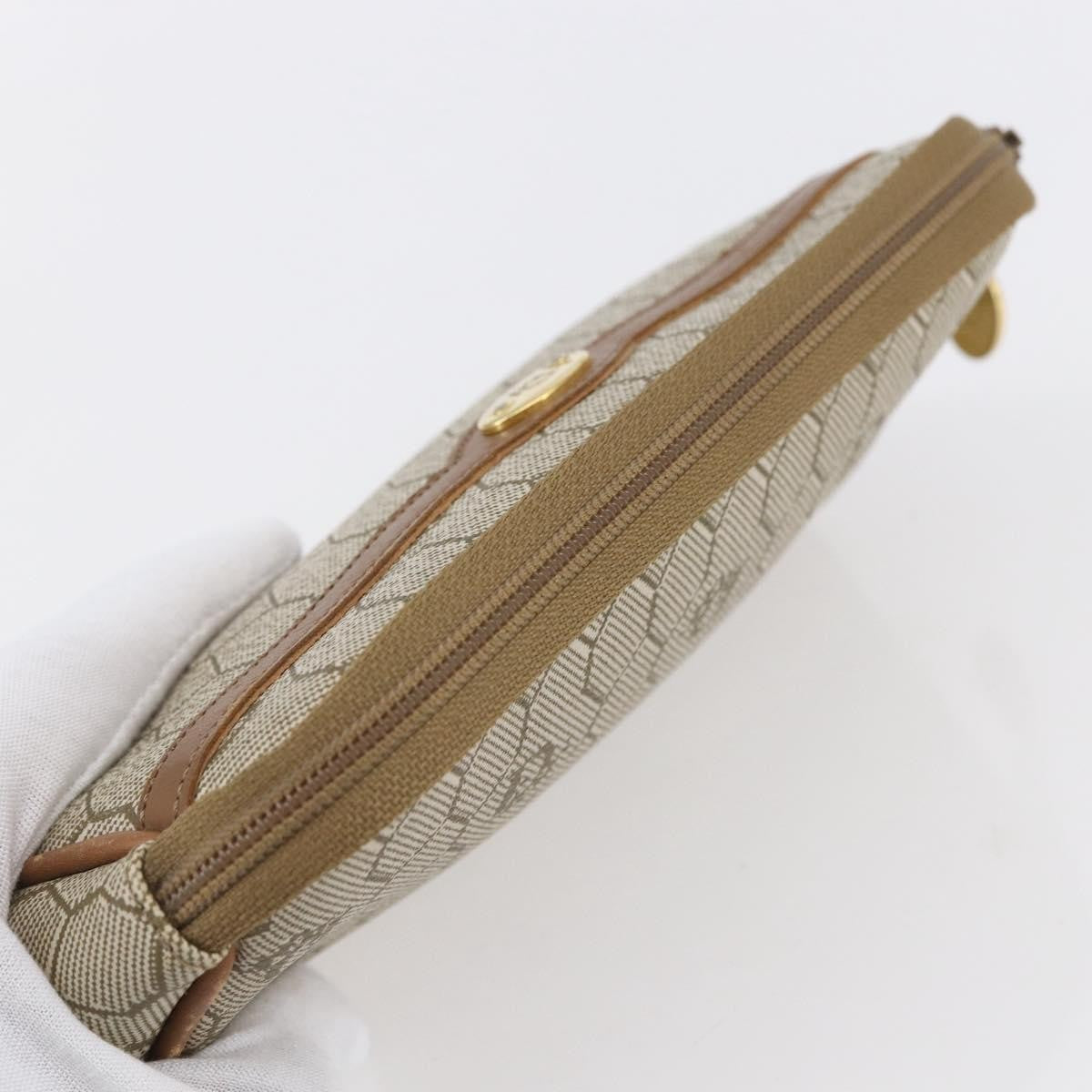 Christian Dior Vintage Honeycomb Zip Pouch Canvas And Leather Beige Canvas Clutche & Pouche Bag (Pre-Owned)