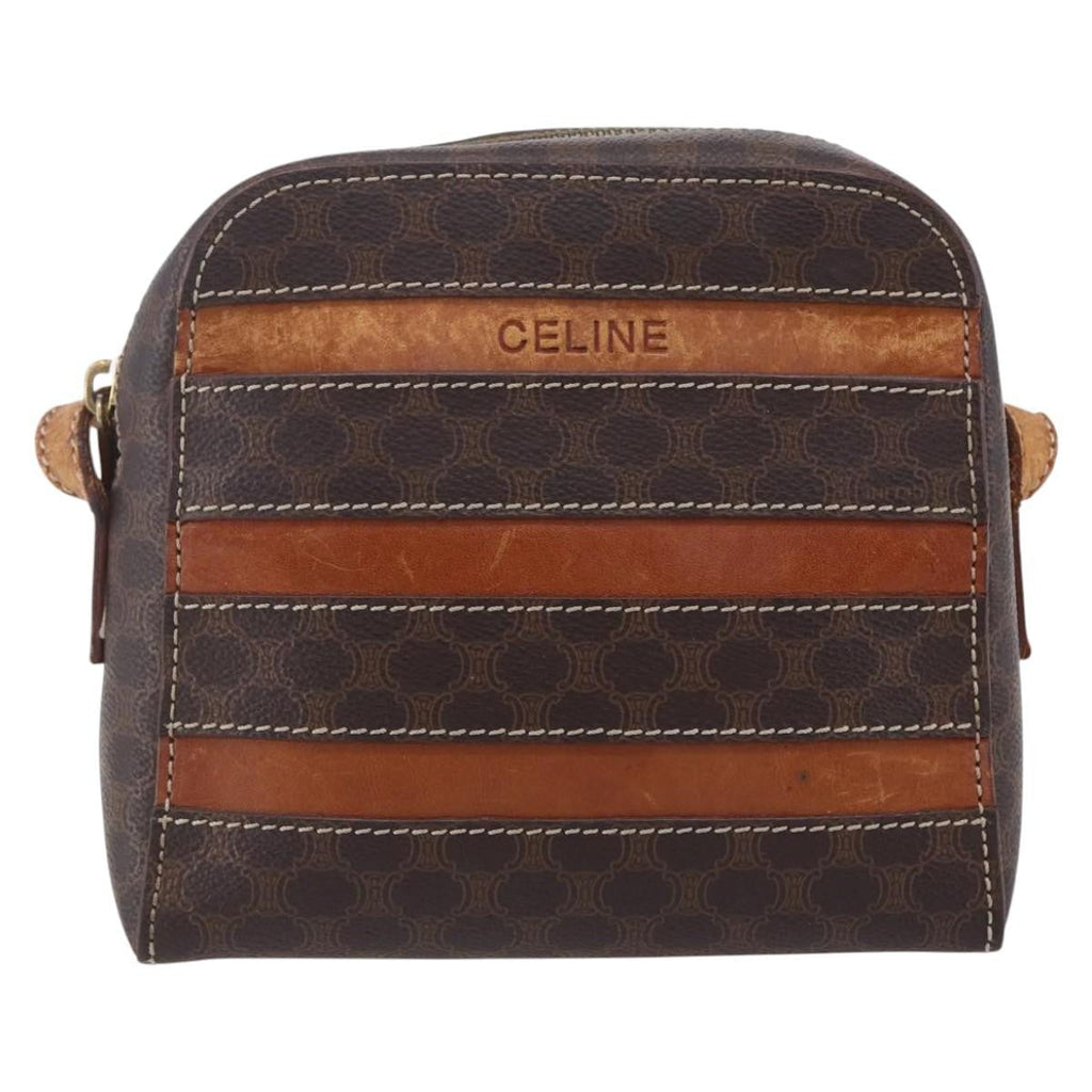 Celine Vintage Macadam Shoulder Bag Canvas And Leather Brown Canvas Shoulder Bag Bag