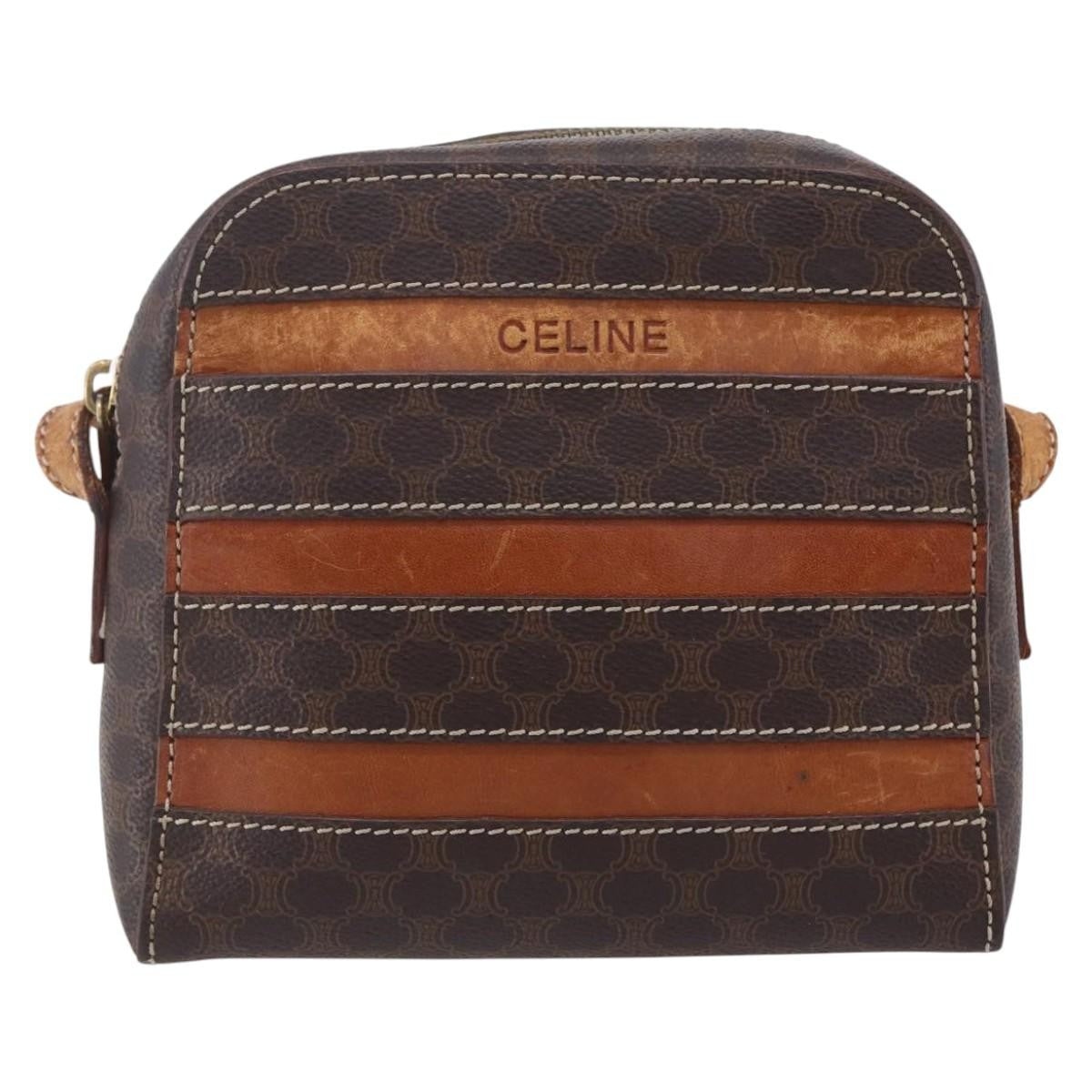 Celine Vintage Macadam Shoulder Bag Canvas And Leather Brown Canvas Shoulder Bag Bag