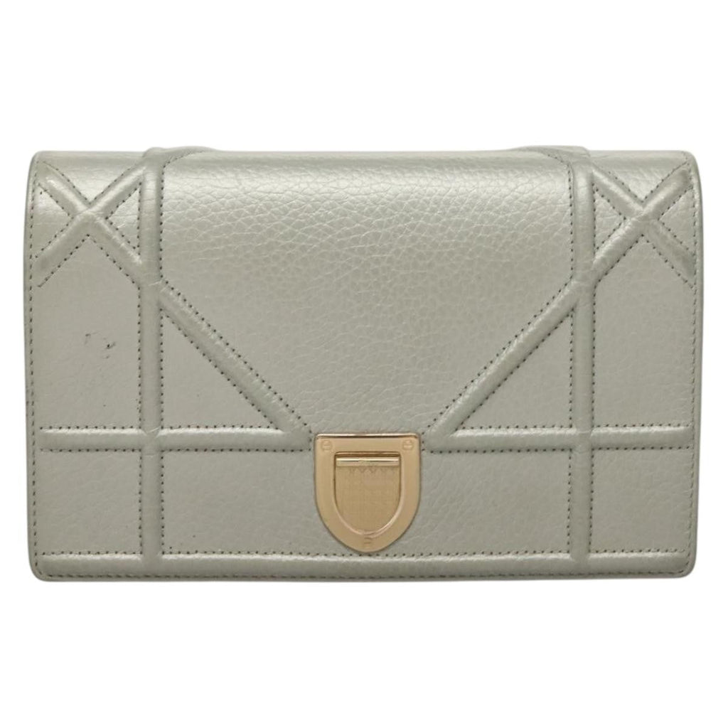 Christian Dior Diorama Wallet On Chain Leather Silver Leather Bag (Pre-Owned)