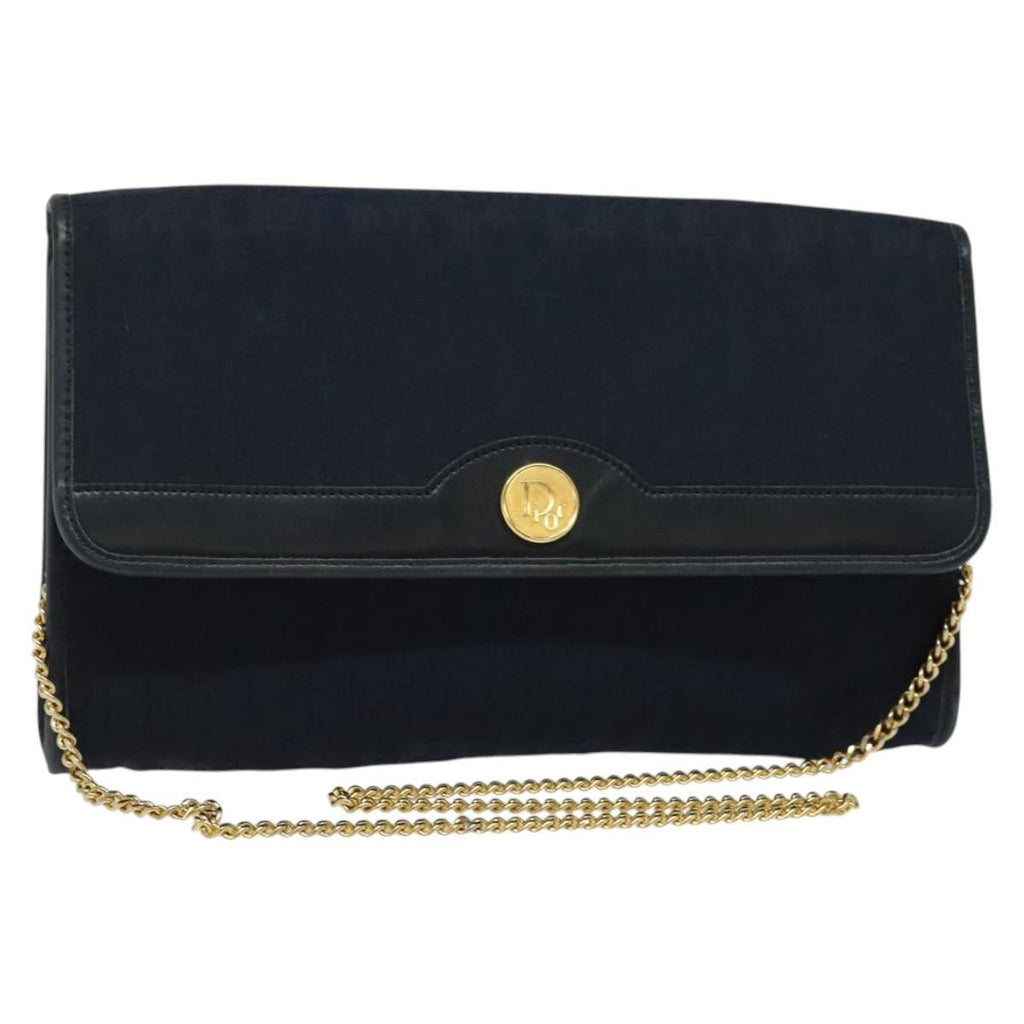 Christian Dior Vintage Chain Flap Shoulder Bag Diorissimo Canvas Navy Canvas Shoulder Bag Bag (Pre-Owned)