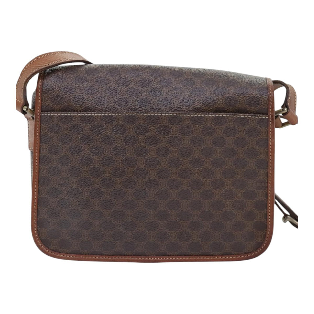 Celine Vintage Macadam Circle Logo Shoulder Bag Canvas And Leather Brown Canvas Shoulder Bag Bag
