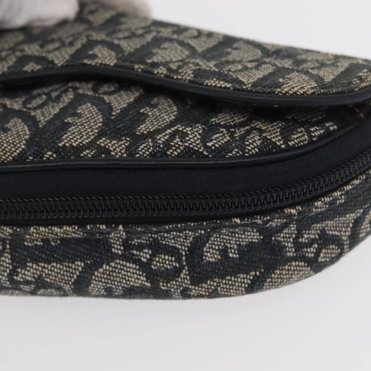 Christian Dior Saddle Zip Pouch Diorissimo Canvas Navy Canvas Clutche & Pouche Bag (Pre-Owned)