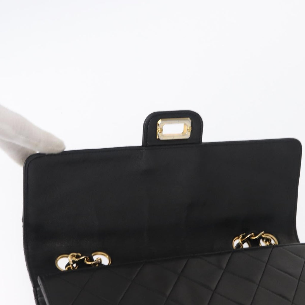Chanel Vintage Mademoiselle Lock Trapezoid Flap Bag Quilted Lambskin Black Leather Shoulder Bag Bag