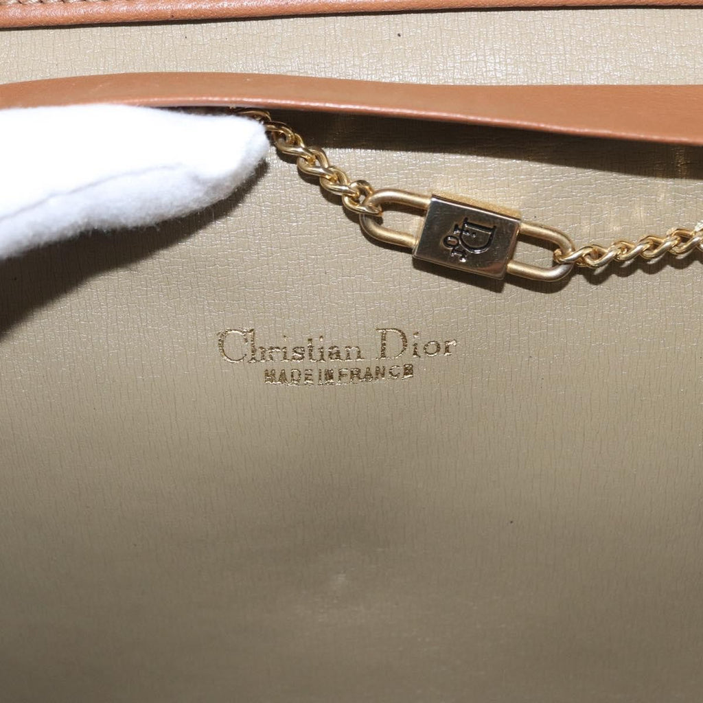 Christian Dior Vintage Honeycomb Chain Canvas Beige Canvas Shoulder Bag Bag (Pre-Owned)