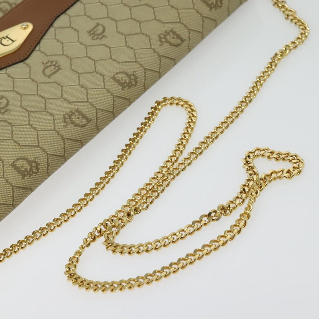 Christian Dior Vintage Honeycomb Chain Canvas Beige Canvas Bag (Pre-Owned)