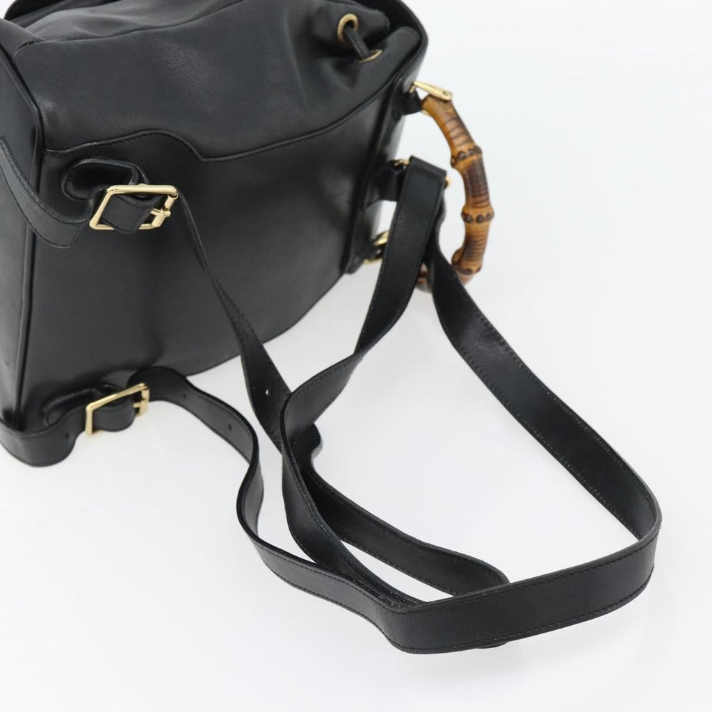 Gucci Vintage Bamboo Backpack Leather Black Leather Backpack Bag (Pre-Owned)