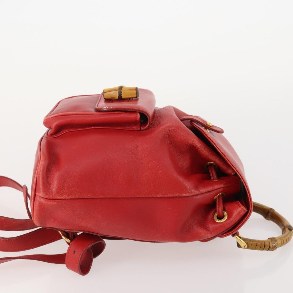 Gucci Vintage Bamboo Backpack Leather Red Leather Backpack Bag (Pre-Owned)