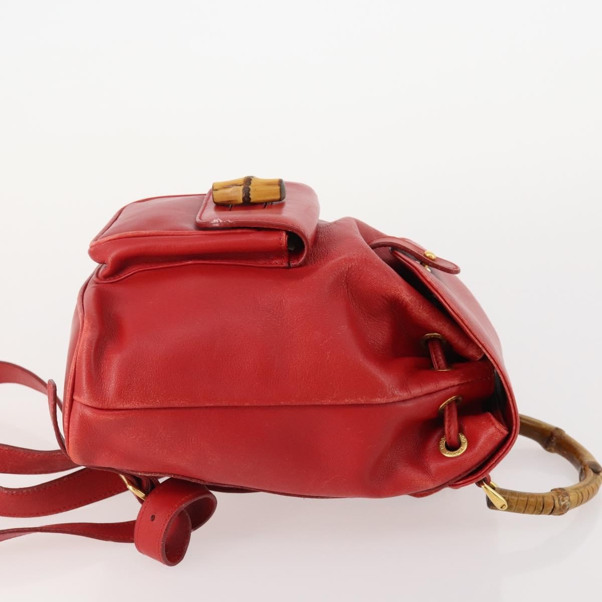 Gucci Vintage Bamboo Backpack Leather Red Leather Backpack Bag (Pre-Owned)