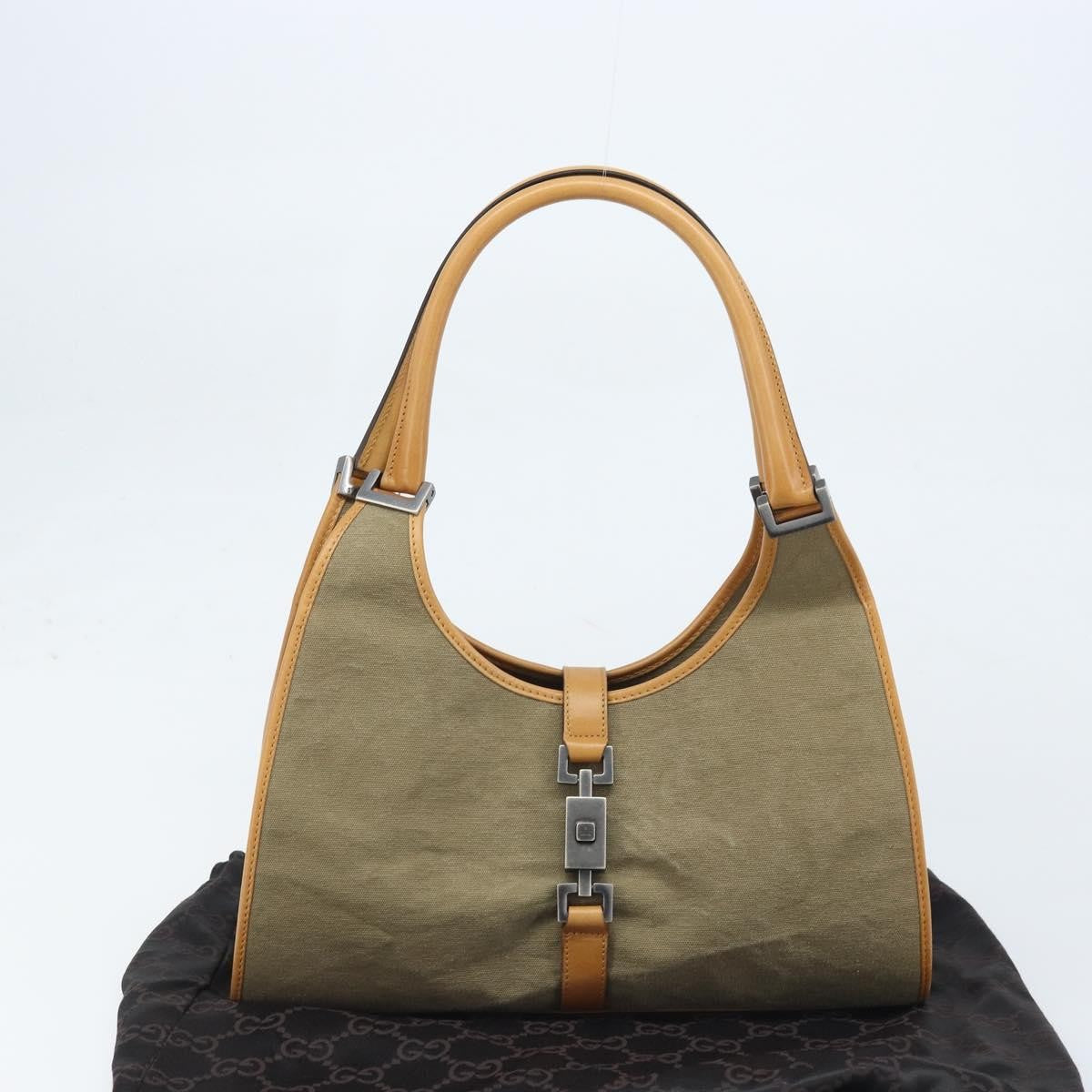 Gucci Vintage Jackie Handbag Canvas Beige Canvas Handbag (Pre-Owned)
