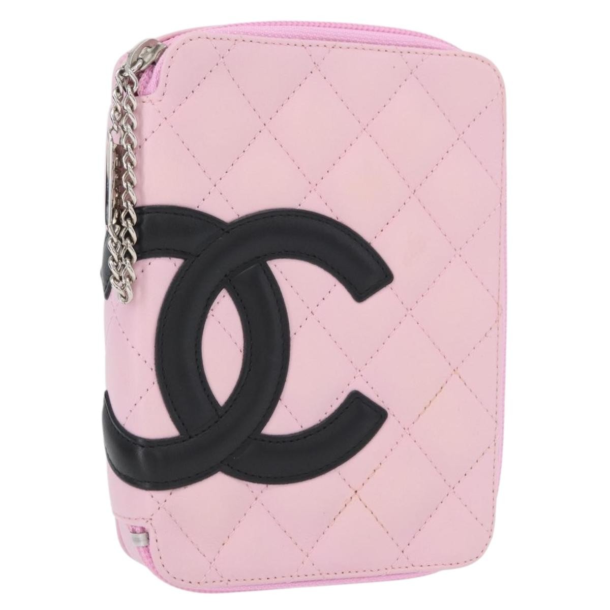 Chanel Cambon Zip Around Cosmetic Case Quilted Leather Pink Leather Wallets Accessory
