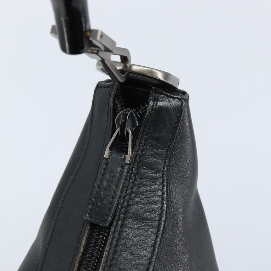 Gucci Vintage Bamboo Hobo Leather Black Leather Handbag (Pre-Owned)