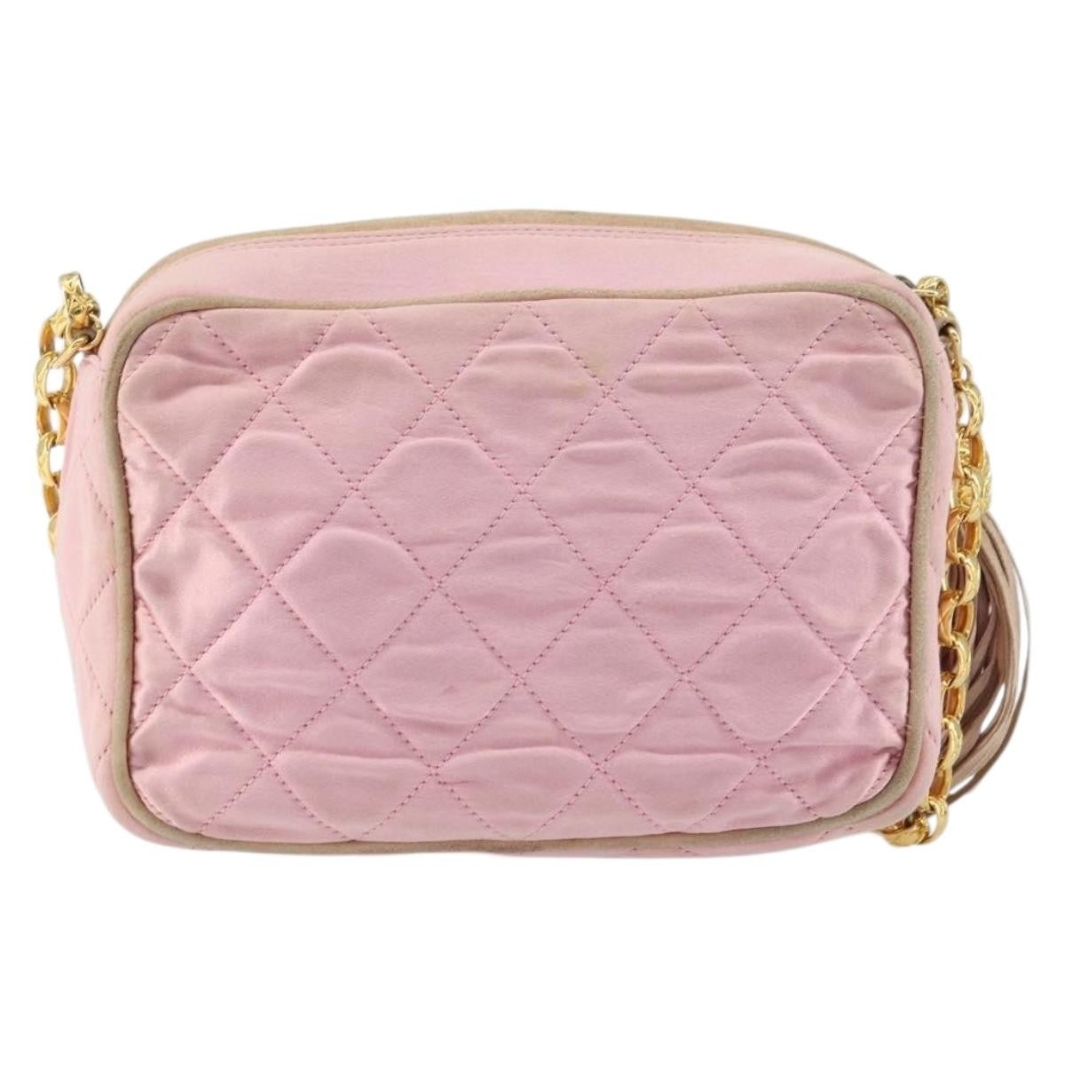 Chanel Vintage Camera Tassel Bag Satin Pink Satin Shoulder Bag Bag