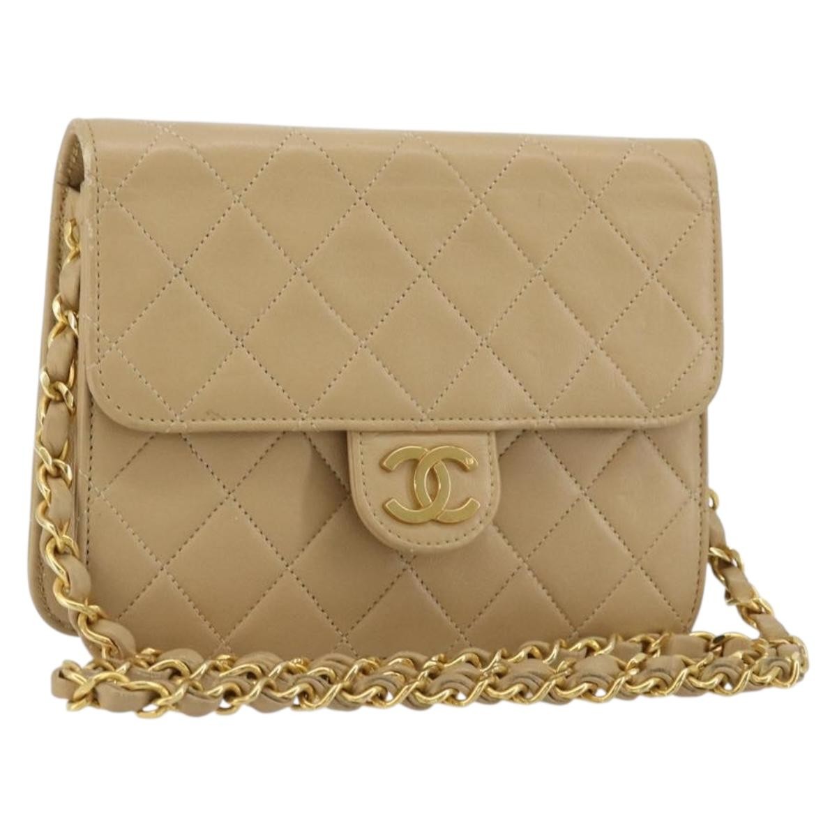 Chanel Vintage Clutch With Chain Quilted Leather Beige Leather Shoulder Bag Bag