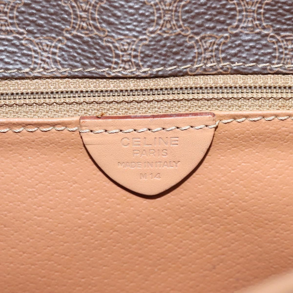 Celine Vintage Macadam Circle Logo Shoulder Bag Canvas And Leather Brown Canvas Shoulder Bag Bag