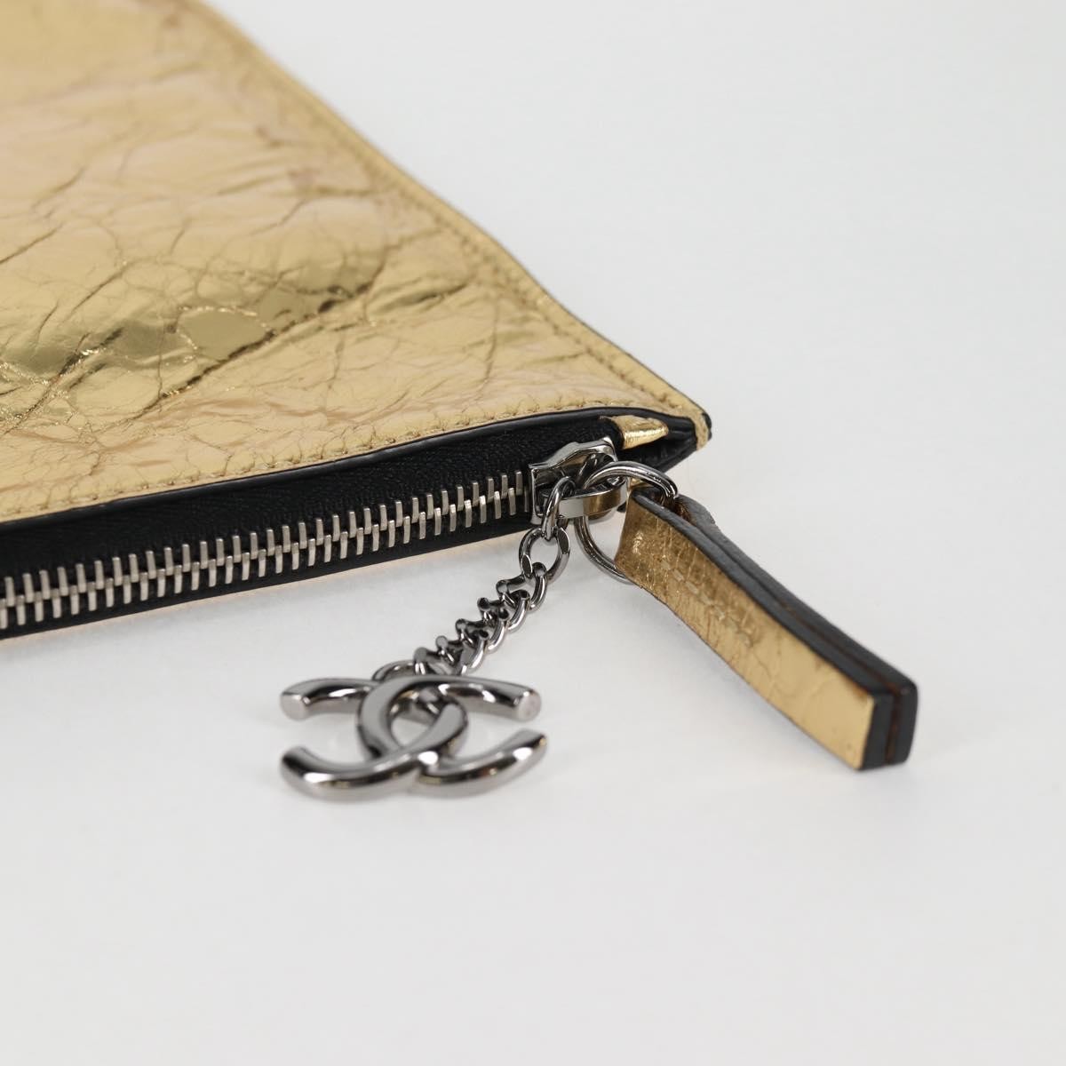 Chanel Feminine Pouch Crinkled Leather Gold Leather Clutche & Pouche Bag
