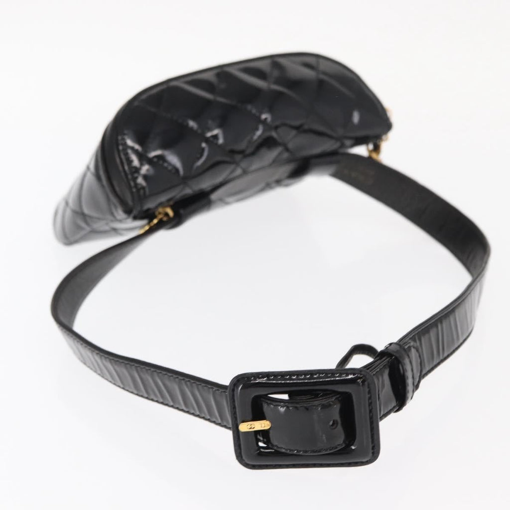 Chanel Vintage Zip Belt Bag Quilted Lambskin Black Patent_Leather Clutche & Pouche Bag