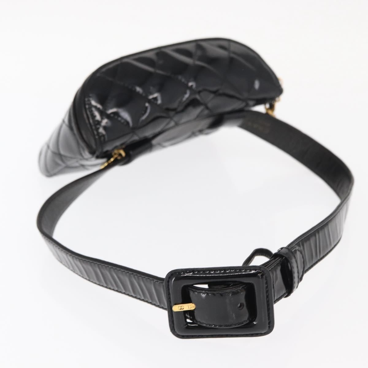 Chanel Vintage Zip Belt Bag Quilted Lambskin Black Patent_Leather Clutche & Pouche Bag