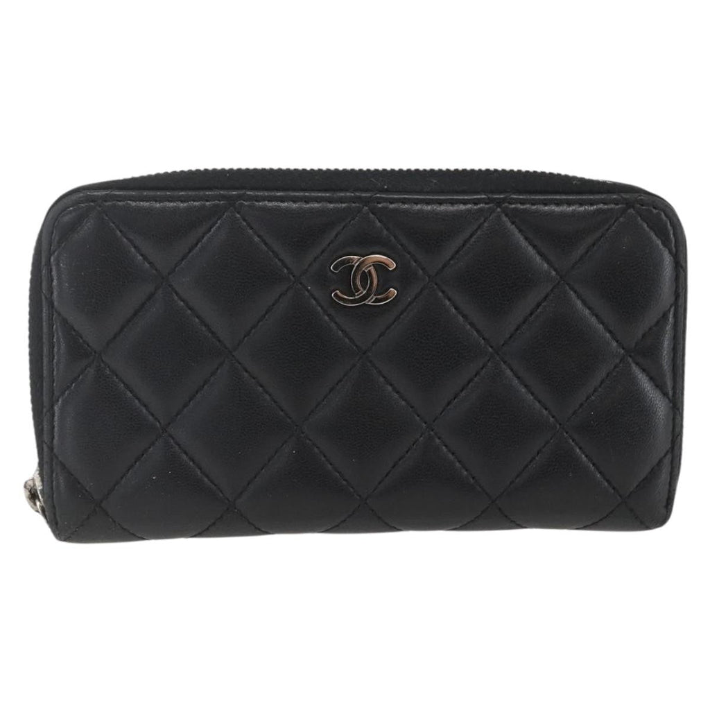 Chanel Zip Around Organizer Wallet Quilted Lambskin Black Leather Wallets Accessory