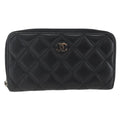 Chanel Zip Around Organizer Wallet Quilted Lambskin Black Leather Wallets Accessory