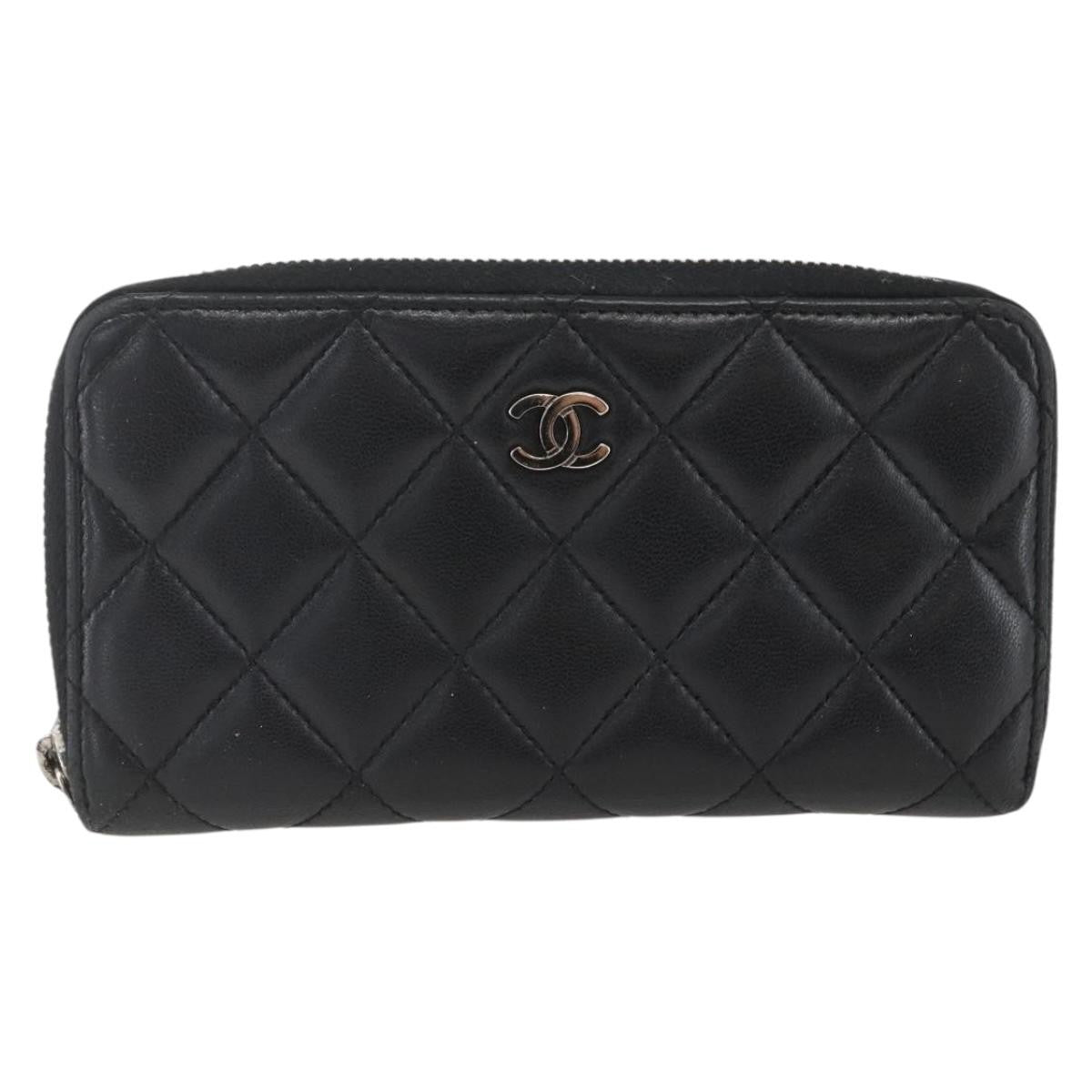 Chanel Zip Around Organizer Wallet Quilted Lambskin Black Leather Wallets Accessory