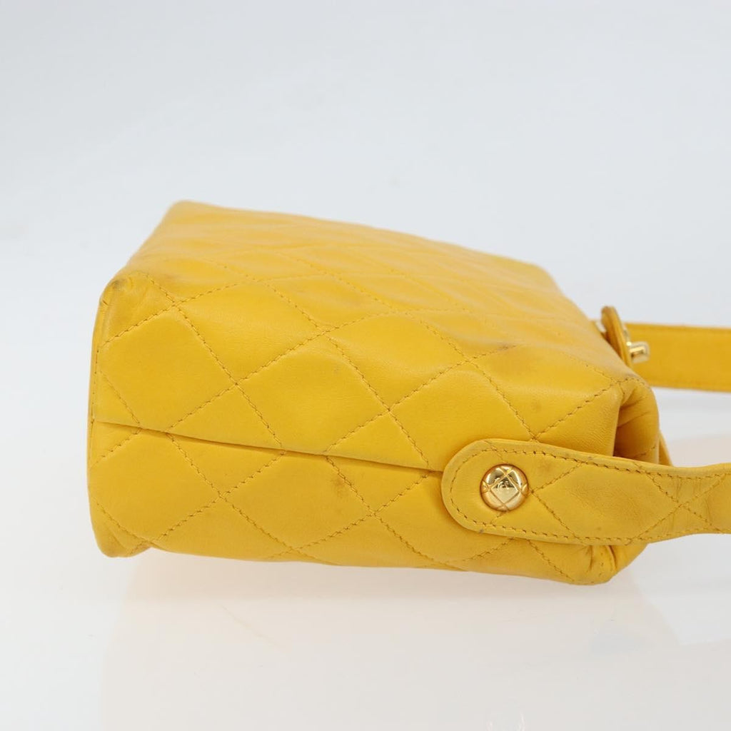Chanel Vintage Cc Fold Over Shoulder Bag Quilted Lambskin Yellow Leather Shoulder Bag Bag