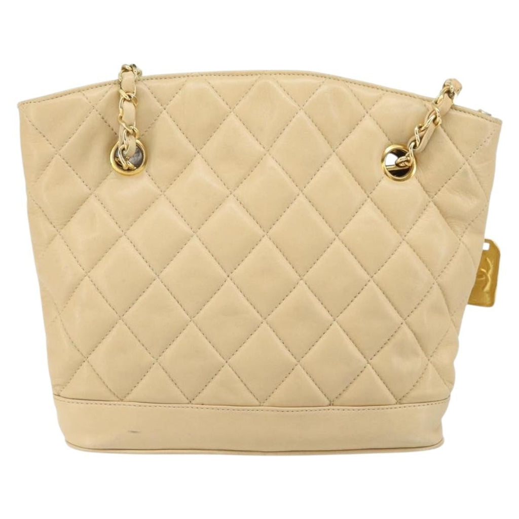 Chanel Vintage Cc Chain Shopper Quilted Leather Beige Leather Shoulder Bag Bag