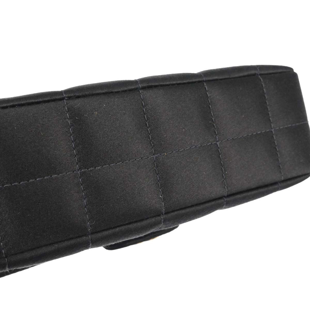 Chanel Chocolate Bar Flap Bag Quilted Satin Black Satin Shoulder Bag Bag