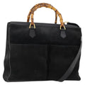 Gucci Bamboo Tote Bag Suede Black Suede Tote Bag Bag (Pre-Owned)