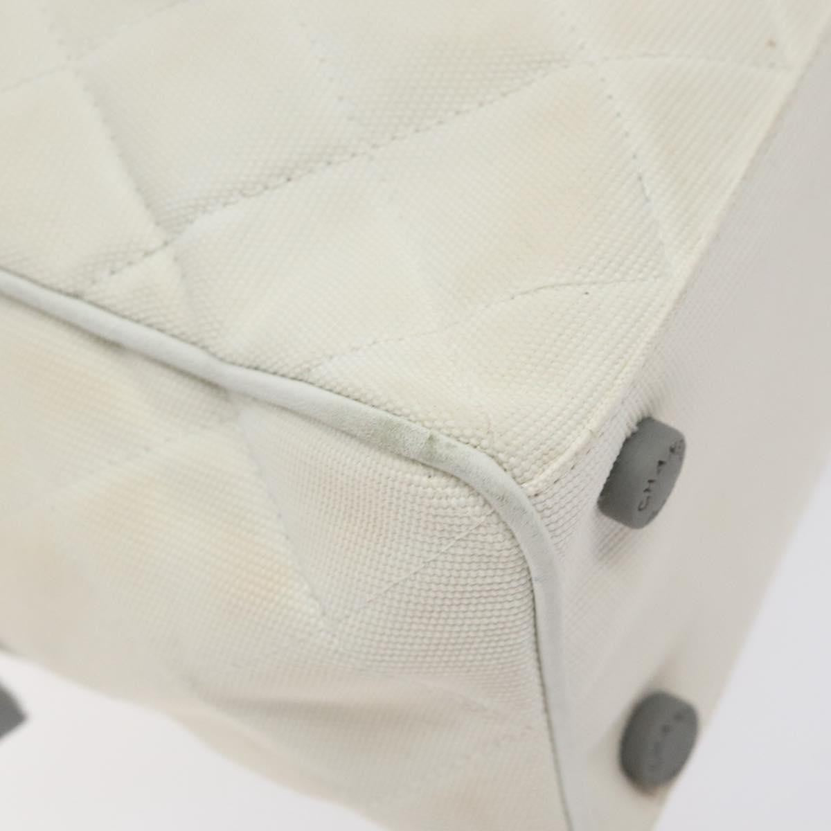Chanel Vintage Logo Bowler Bag Quilted Canvas White Canvas Handbag