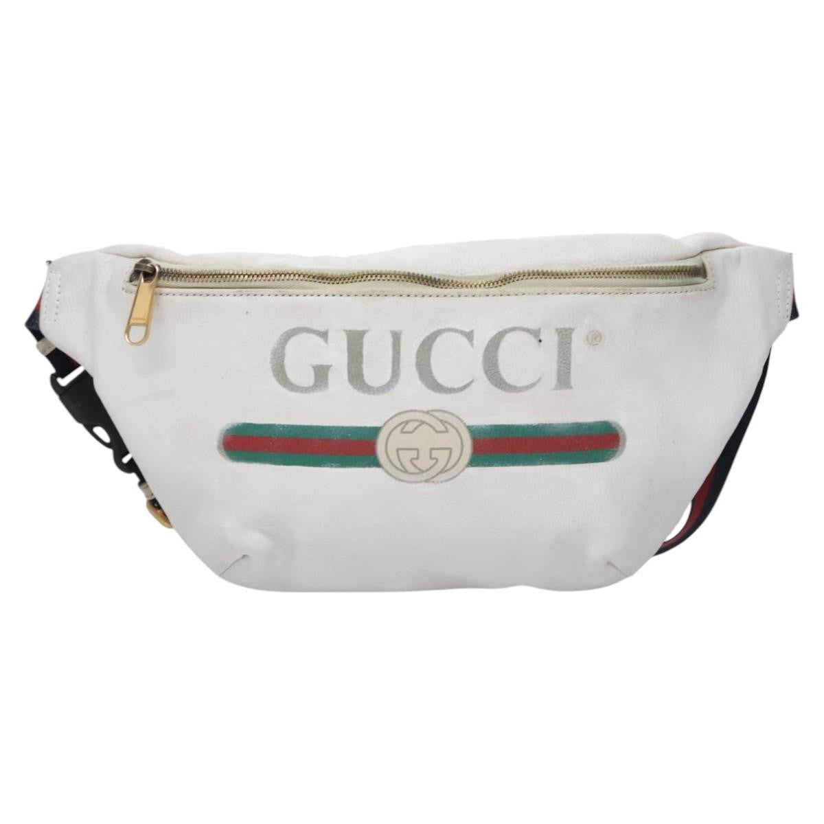 Gucci Logo Belt Bag Printed Leather White Leather Shoulder Bag Bag (Pre-Owned)