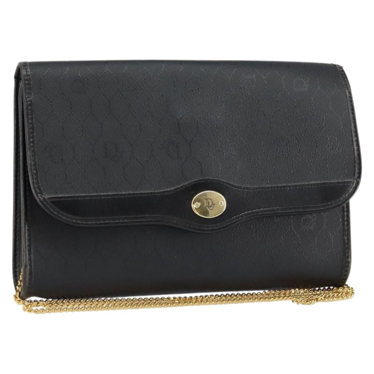 Christian Dior Vintage Honeycomb Flap Crossbody Bag Coated Canvas Black Canvas Shoulder Bag Bag (Pre-Owned)