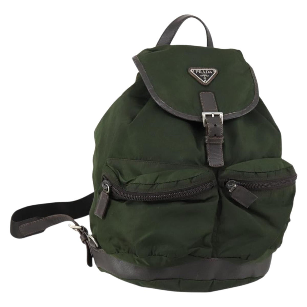 Prada Double Front Pocket Backpack Tessuto Khaki Nylon Backpack Bag