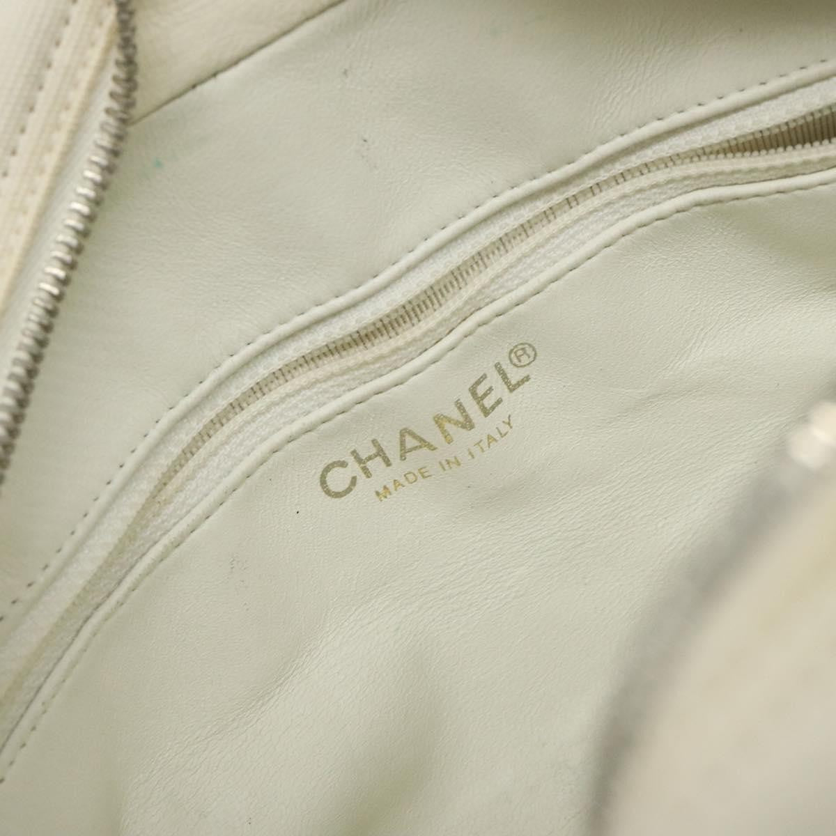 Chanel Vintage Logo Bowler Bag Quilted Canvas White Canvas Handbag