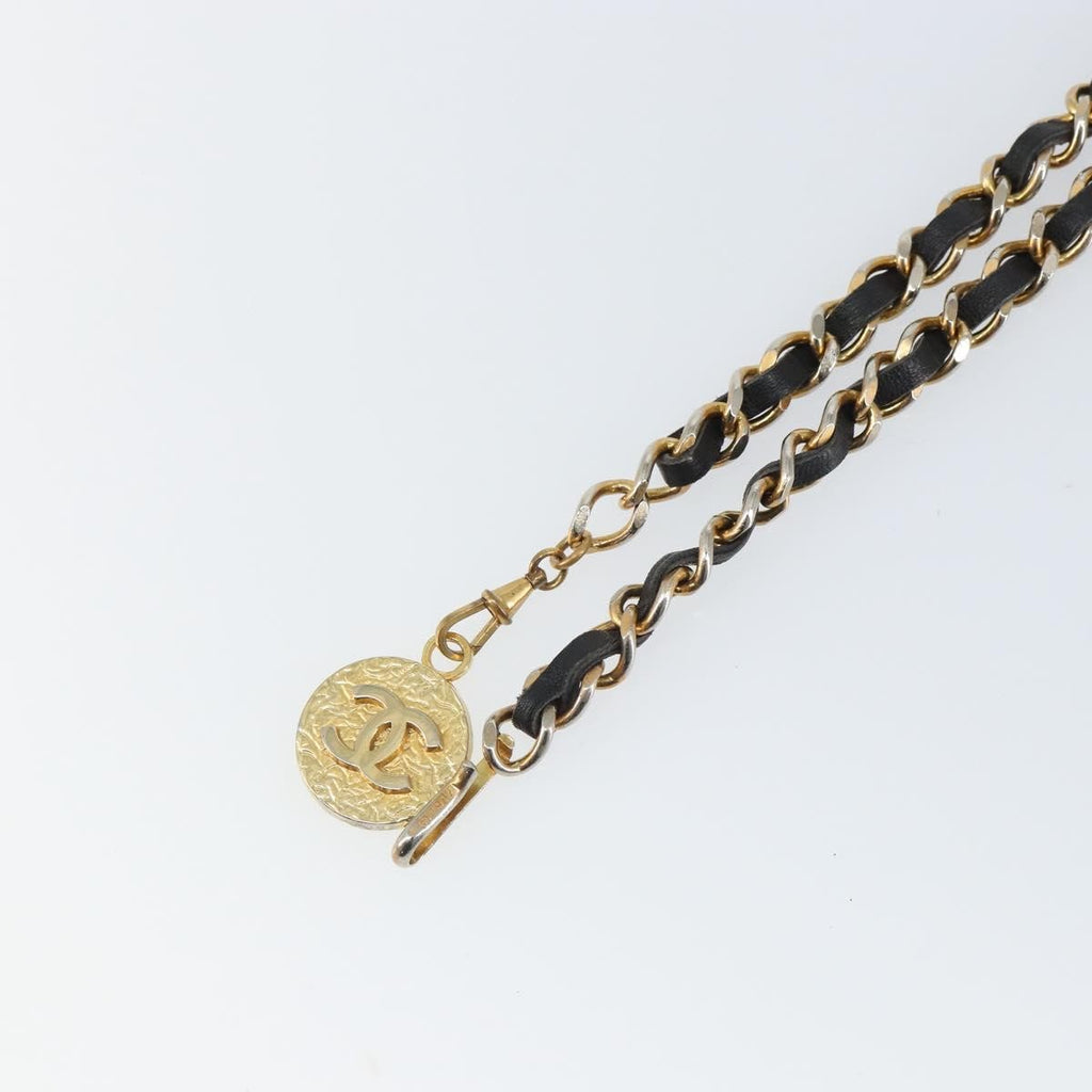 Chanel Vintage Logo Chain Belt Metal And Leather Black Metal Belts Accessory