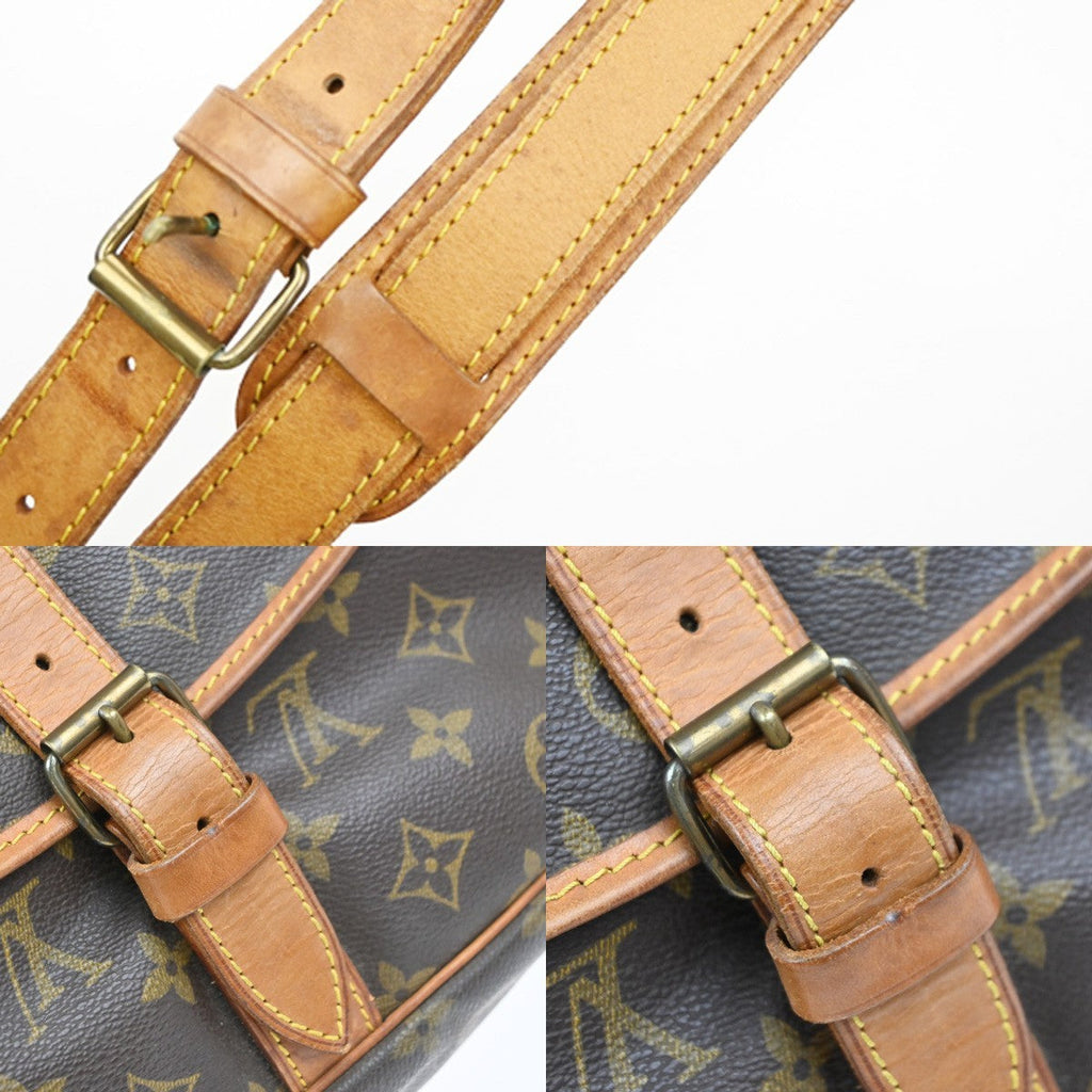 Louis Vuitton Saumur Handbag Monogram Canvas Brown Leather Shoulder Bag