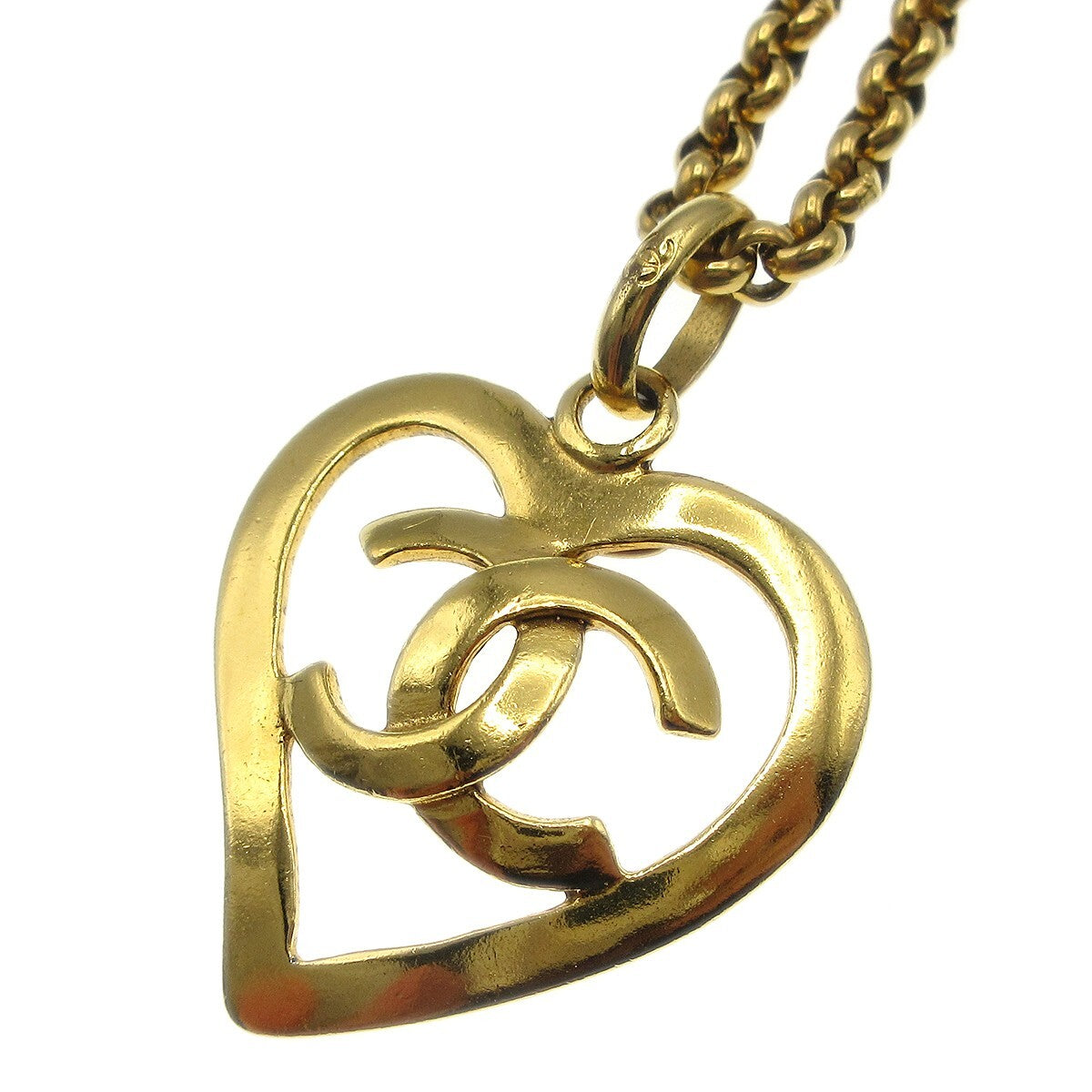 Chanel Cc Heart Pendant Necklace Metal Gold Gold_Plated Necklace Jewelry